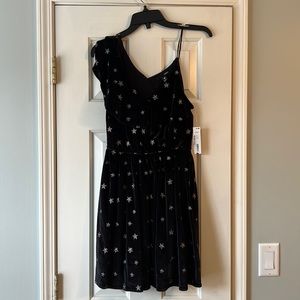 NWT Aqua black velvet asymmetrical ruffle dress